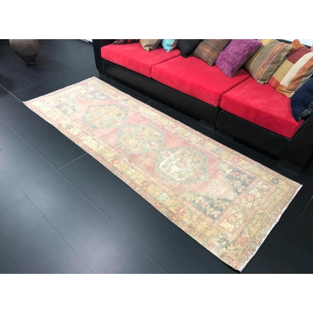 Vintage Boho Home Turkish Handmade Red and Tan Runner Rug For Sale In Phoenix - Image 6 of 11
