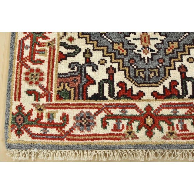 Heriz Runner 2’7” X 7’11” Blue Wool Tribal Hand-Knotted Oriental Rug For Sale - Image 9 of 12