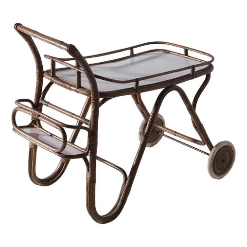 Vintage Italian in Bamboo and Formica Bar Cart, 1950s For Sale