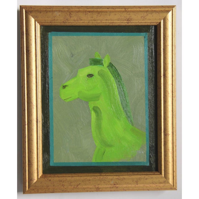 Cleo Plowden Horses Portraits Art Deco Impressionism Minimalism Green Original Oil Painting by Cleo Plowden For Sale - Image 4 of 7