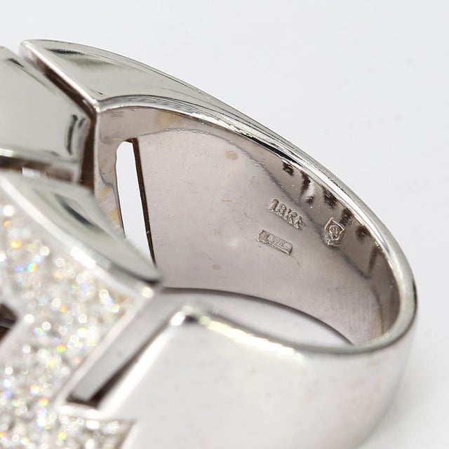 Early 21st Century 18k White Gold "Zig-Zag" Art Deco Inspired Ring With Diamonds - Size 7 For Sale - Image 5 of 6