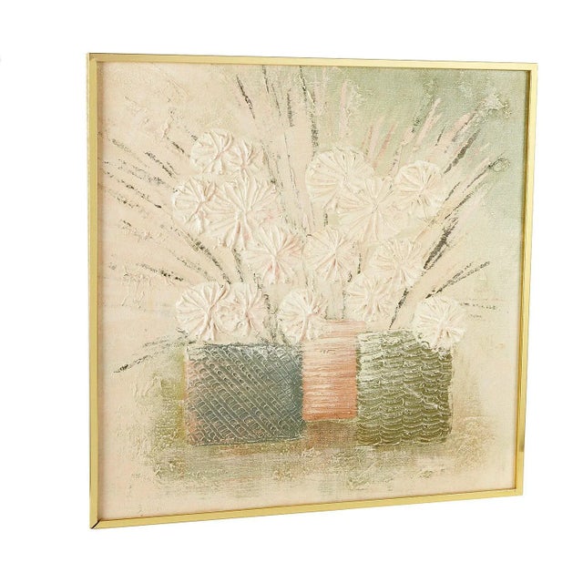 Mid-Century Modern Pair Large Framed Wall Art Paintings | Flowers For Sale - Image 3 of 11