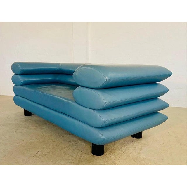 Vintage Postmodern Swedish Turquoise Leather Stacked Sofa, 1980 For Sale - Image 15 of 18
