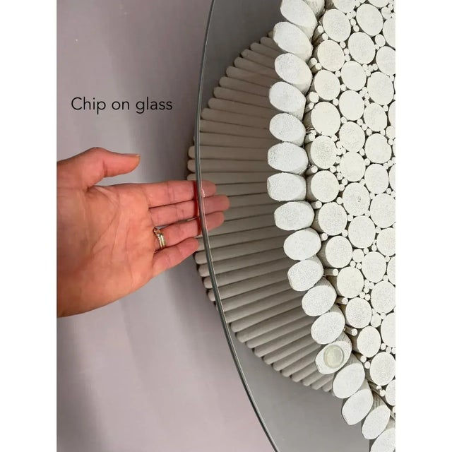 McGuire Coastal White Rattan Wheat Sheaf Coffee Table With Round Glass For Sale - Image 12 of 12