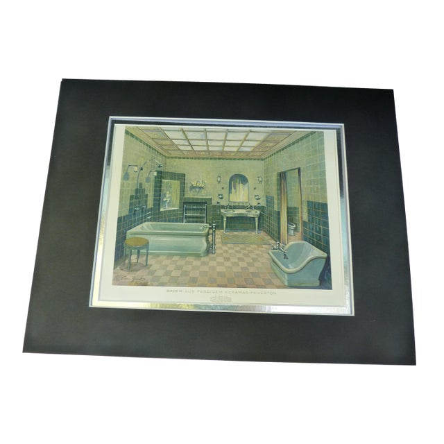 German c.1930 Art Deco Architectural Print Keramag "Colored Fireclay" Bathroom For Sale