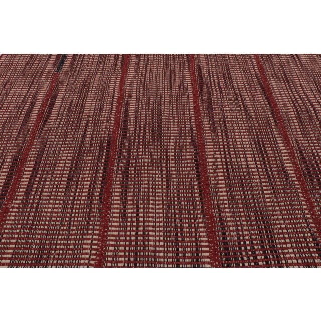 Rug & Kilim's Contemporary Kilim, Red and Beige with Black Textural Stripes For Sale - Image 4 of 10