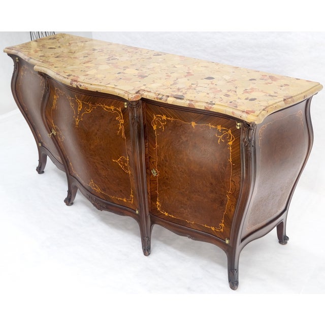 Very Fine Extra Large French Inlaid Bombe 3 Doors Dresser Fitted Drawers MINT For Sale - Image 9 of 18