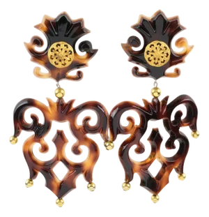Isabel Canovas Tortoise Resin Dangle Carved Clip Earrings