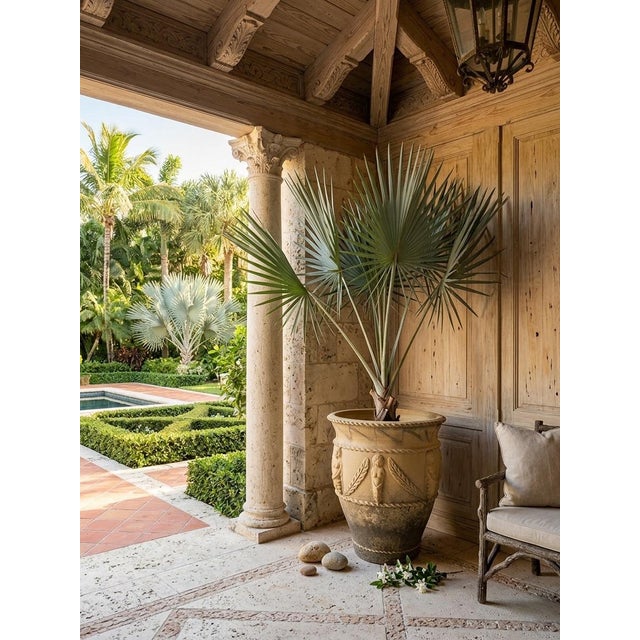 Beige Vintage Italian Neoclassical Style Terracotta Garden Planter With Caryatid Reliefs For Sale - Image 8 of 12
