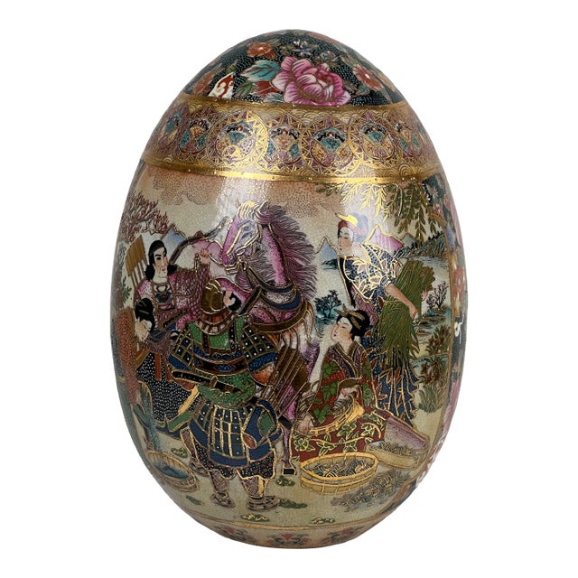 Large Antique Satsuma Porcelain Egg Chinese Export For Sale