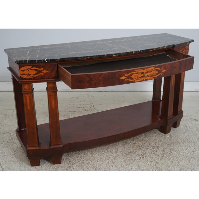 Traditional Henredon Inlaid Mahogany Marble Top Console Sideboard For Sale - Image 3 of 18