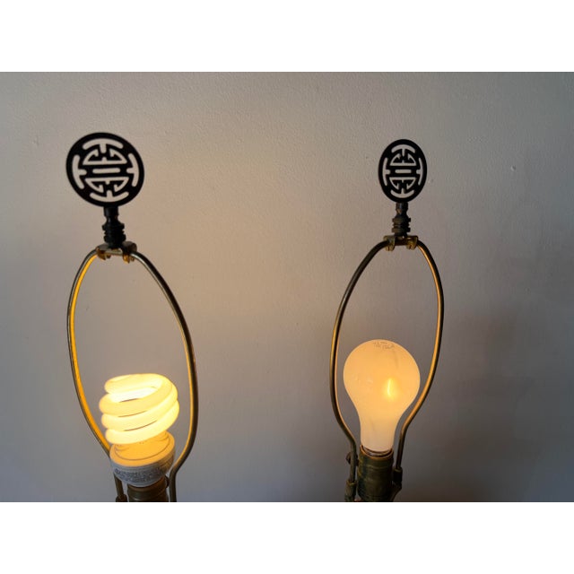 Red 1960s Vintage Chinese Hand-Painted Porcelain Table Lamps With Red Floral Motifs – Pair For Sale - Image 8 of 12