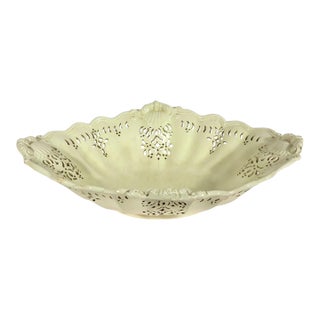 Large English Creamware Pierced Fruit Basket, Diamond Shape With Shell Corners, Staffordshire or Yorkshire Circa 1775–1785 For Sale