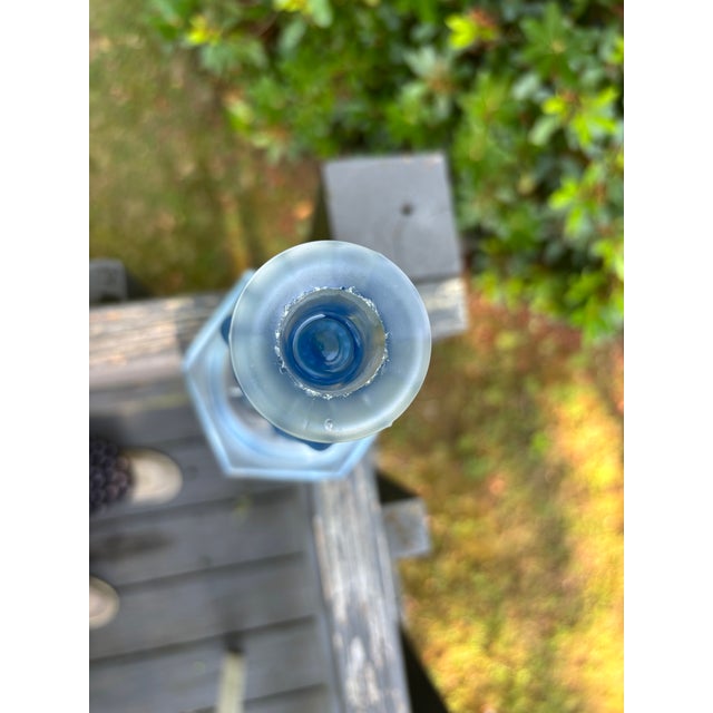 Large Vintage Three Graces Art Deco German Walther & Sohne Blue Frosted Glass Comport For Sale In Providence - Image 6 of 12