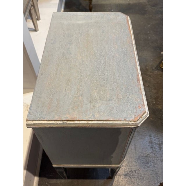 Pair of German Hand Painted Side Tables in Navy Blue and Grey For Sale - Image 4 of 6