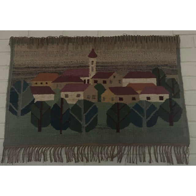 Green Vintage Polish Handwoven Wool Tapestry or Kilim Made in Bobowa, Poland For Sale - Image 8 of 9