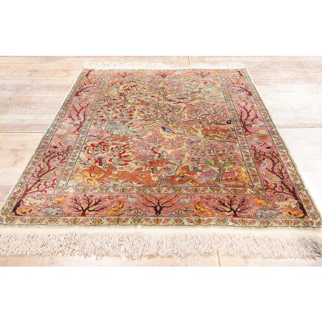 Pink Vintage Turkish Silk Hereke Rug - 03'04 X 05'03 For Sale - Image 8 of 9