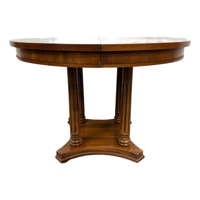 Vintage Neoclassical Regency Revival Walnut Pedestal Dining Table For Sale