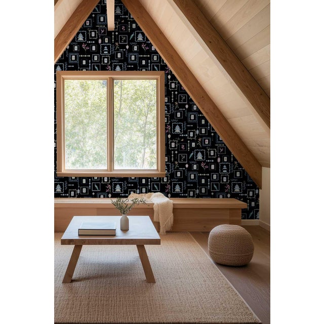 Chinoiserie Mahjong Tile Grasscloth Wallpaper by House Party | Blank Black | 6 Yards For Sale - Image 3 of 9