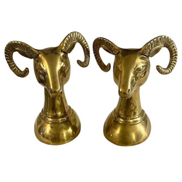 Vintage Brass Rams Head Bookends - A Pair For Sale - Image 10 of 12