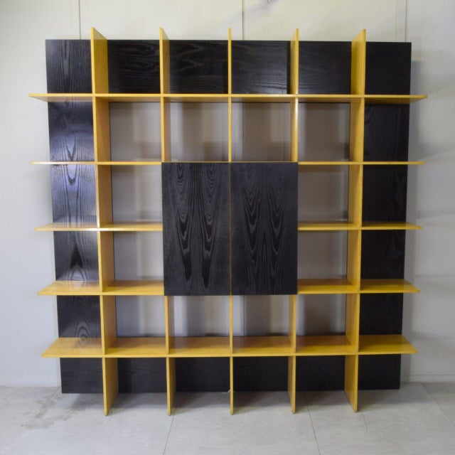 Mid-Century Modern Grid Bookcase in Ash and Black Lacquer by Roberto Pamio & Renato Toso for Stilwood, 1970s For Sale - Image 3 of 15