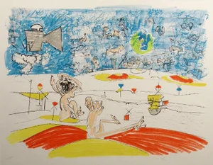Roberto Matta "Fog Gog Magog" Planche 5 Hand Signed Ltd Ed Matted Lithograph, 1971
