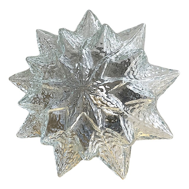 Vintage Portuguese Snowflake Glass Ceiling Lamp, 1990s For Sale