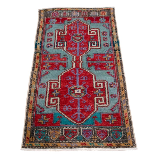 1960s Vintage Hand Knotted Small Rug DoorMat Entryway Kitchen Decor For Sale - Image 5 of 12