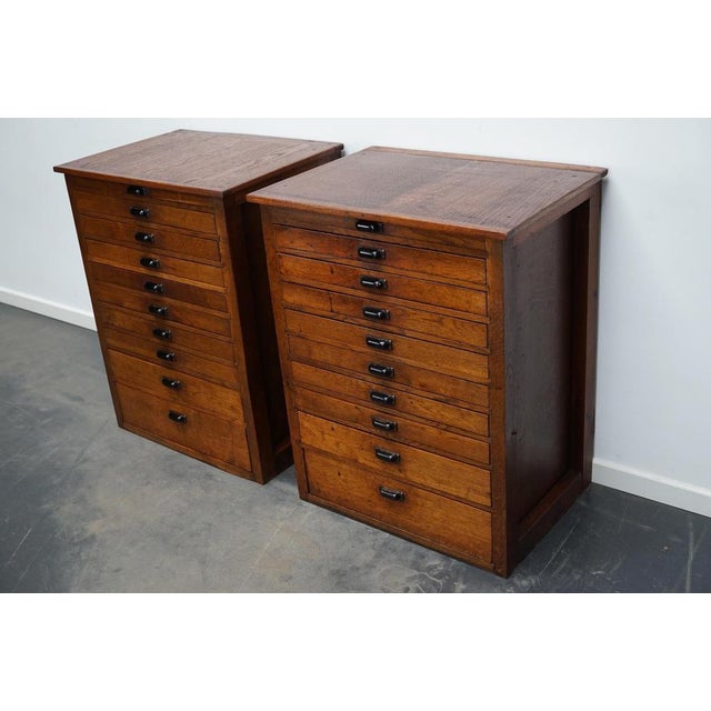 Vintage Dutch Oak Jewelers Drawer Cabinets, 1930s, Set of 2 For Sale - Image 5 of 18