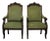 French Napoleon III Style Armchairs in Carved Walnut and Green Upholstery, 1860, Set of 2 For Sale