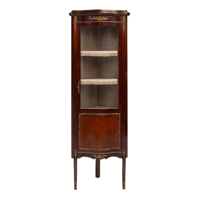 Vintage French Louis XV Style Corner Display Cabinet with Arched Glass, 1950s For Sale