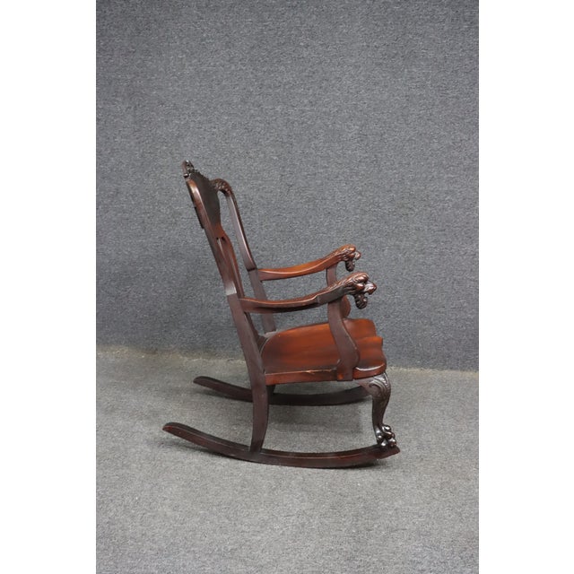 Antique Horner Style Mahogany Carved Lion Arm Rocking Chair For Sale - Image 11 of 11