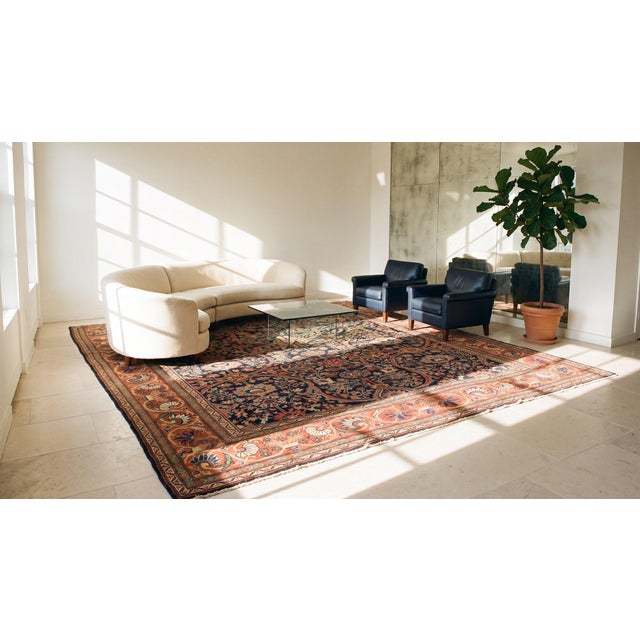 Peaceful Charcoal Background Color With Allover Rosettes Pattern Antique Sultanabad Persian Rug For Sale - Image 14 of 15