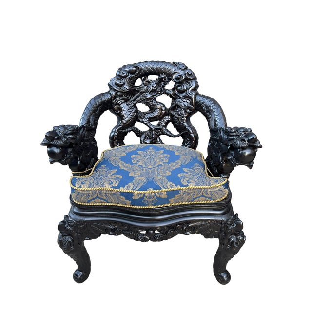 Asian Pair of Vintage Asian Dragon Armchairs Made in Ishizuka For Sale - Image 3 of 17