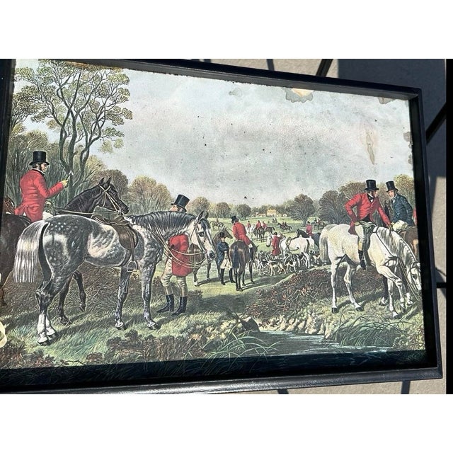 Vintage Mid 20th Century English Hunting Scene Folding Snack Trays With Stand- Set of 4 For Sale - Image 9 of 12