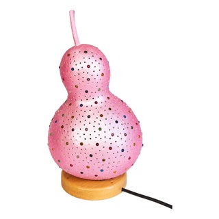Vintage Natural Gourd Lamp with Colored Resin and Wooden Base For Sale