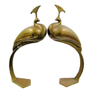 1983 Dolbi Cashier Large Standing Brass Peacock Sculptures - a Pair For Sale
