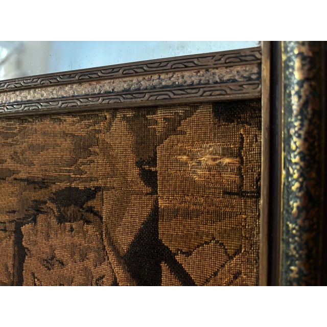 French Country Antique Framed Tapestry Mirror Landscape & Mill Scene For Sale - Image 3 of 5
