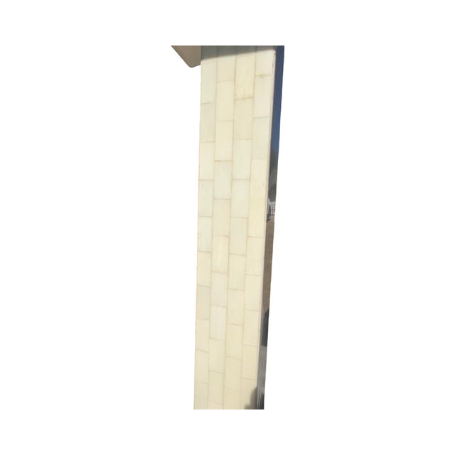Vintage Mid Century Modern 1970s Tessellated Tile and Brass Floor Lamp Colombia Silk Shade For Sale - Image 11 of 12