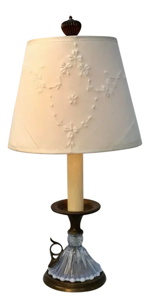 Antique Opalescent Glass and Brass Candle Stick Table Lamp
