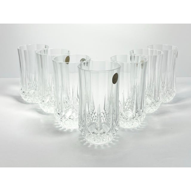 Contemporary Cristal D’Arques Longchamp Set of 7 Crystal Highball Tumbler Glasses For Sale - Image 3 of 8