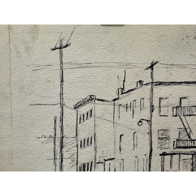 Rustic Henry Emil Salloch Original Drawing on Paper City Corner, 1930's For Sale - Image 3 of 6