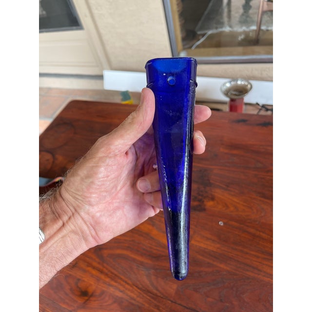 1930s Art Deco Cobalt Blue Depression Dugan Glass Company Automobile Wall Pocket For Sale - Image 5 of 5