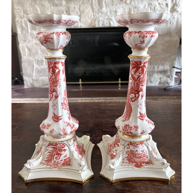 1981 Royal Crown Derby "Red Aves" Fine Bone China Candlesticks - A Pair For Sale - Image 17 of 18