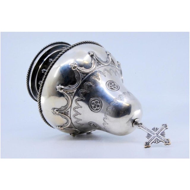 Silver Altar Bell with Bows, Ropes and Cross with Interior Mechanism For Sale - Image 5 of 10
