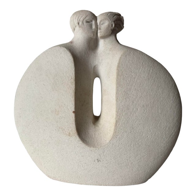 Art Deco Style Belgian Stone Lovers Woman & Man Marbell Sculpture For Sale