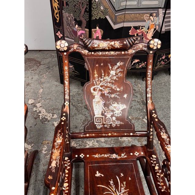 Vintage Chinoiserie Mother-of-Pearl Moon Gazing Recliner Chairs, Pair For Sale - Image 11 of 12