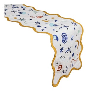Misette Celestial Linen Embroidered Runner in Mulitcolor For Sale