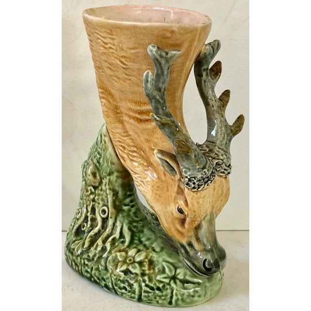Ceramic Majolica Stag Vessel Vase For Sale - Image 7 of 7