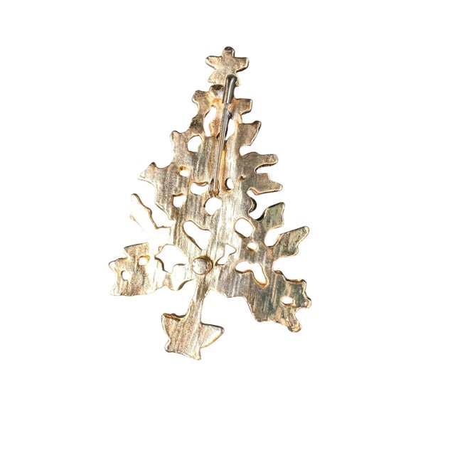 Vintage Gold Tone Enameled Holly Berry Christmas Tree Brooch Unmarked Safety pin closure Approx Measurements: 2.5” Tall...